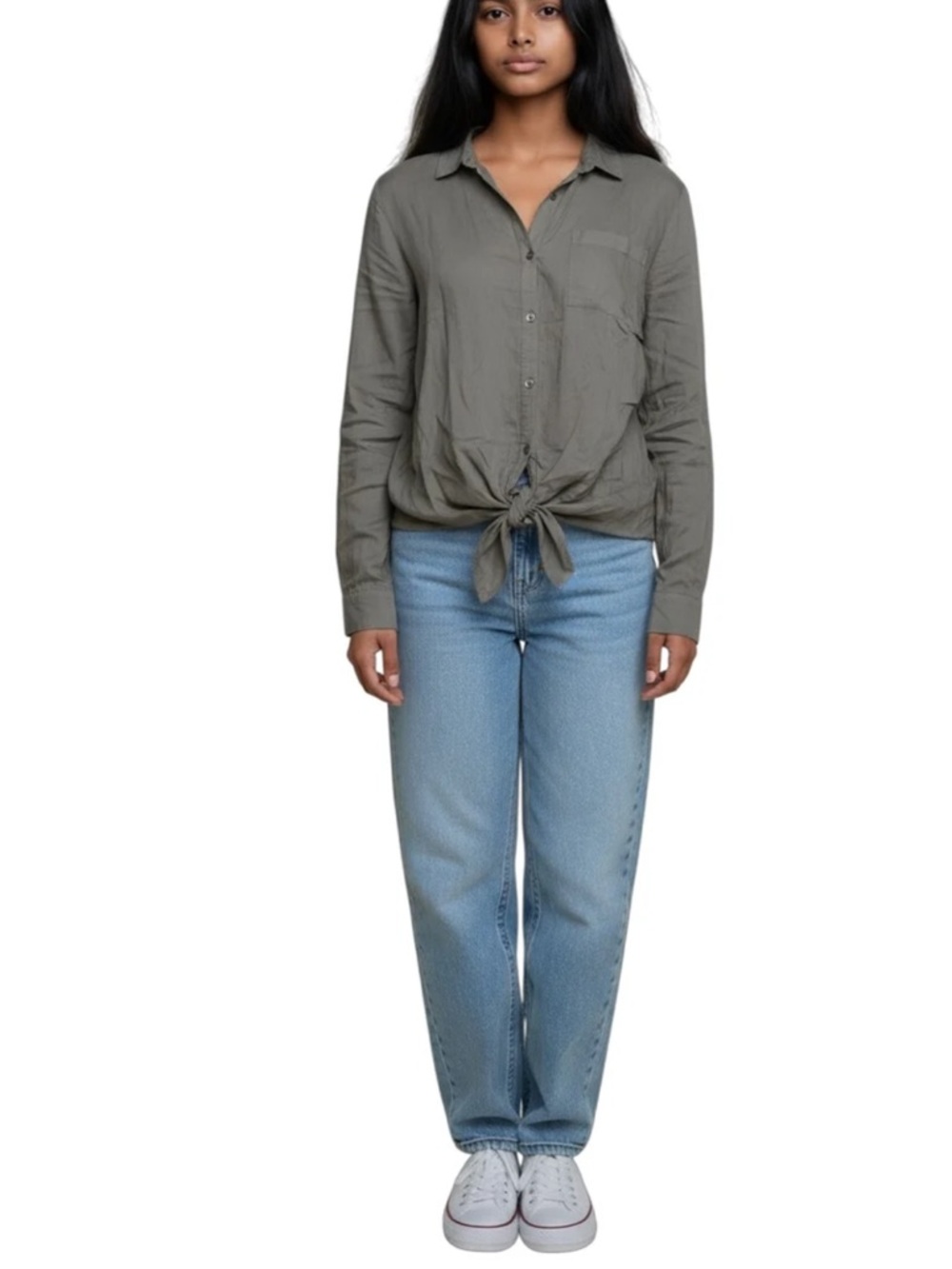 Women's Splendid RF0W780 Tie-Front Blouse Size Small In Gray